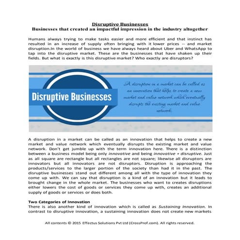 Disruptive businesses