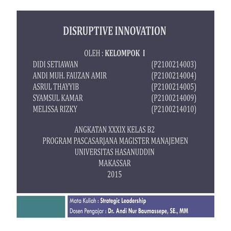 Inovasi disruptif (Disruptive innovation )