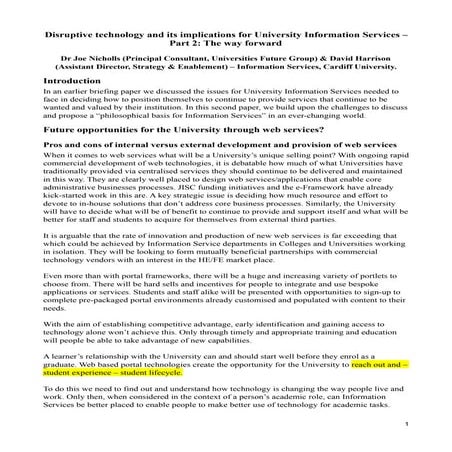 Disruptive technologies and the implications for University Information Servi...