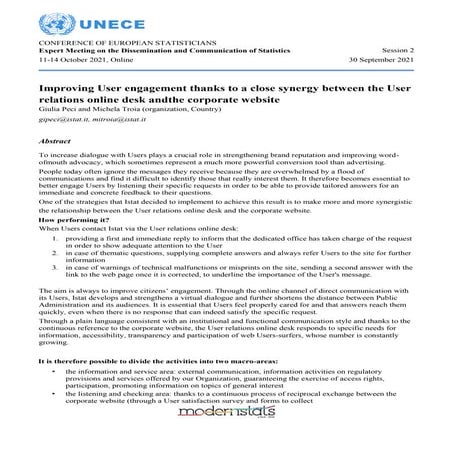 Unece Expert Meeting on Dissemination and Communication of Statistics