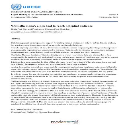 Unece Expert Meeting on Dissemination and Communication of Statistics