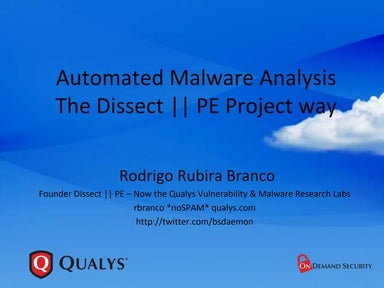 "Automated Malware Analysis" de Gabriel Negreira Barbosa, Malware Research an...