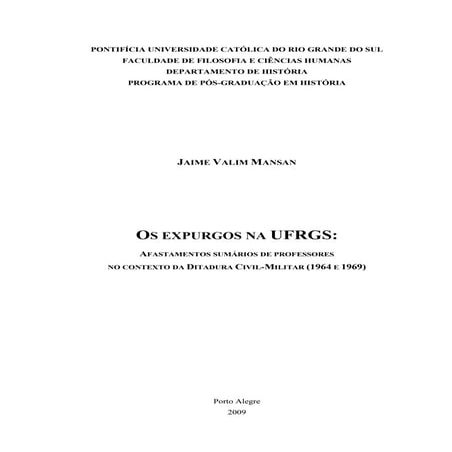 Dissertação de jaime valim mansan na puc rs em 2009
