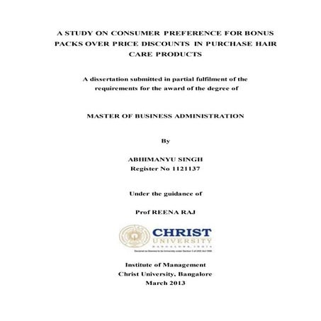 Dissertation - A study on consumer preference for bonus packs over price disc...