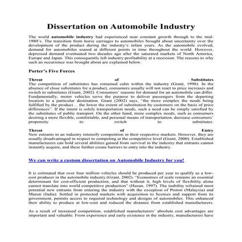 Dissertation on automobile industry
