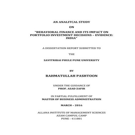 Dissertation on behavioral finance and its impact on portfolio ...