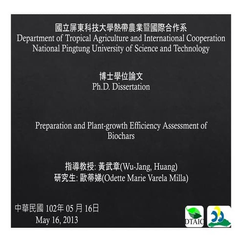 Preparation and Plant-growth Efficiency Assessment of Biochars