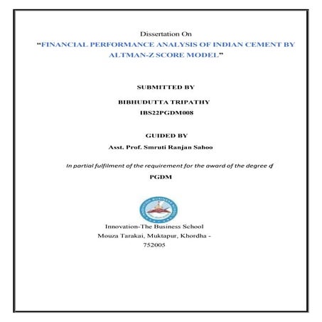 “FINANCIAL PERFORMANCE ANALYSIS OF INDIAN CEMENT BY ALTMAN-Z SCORE MODEL”