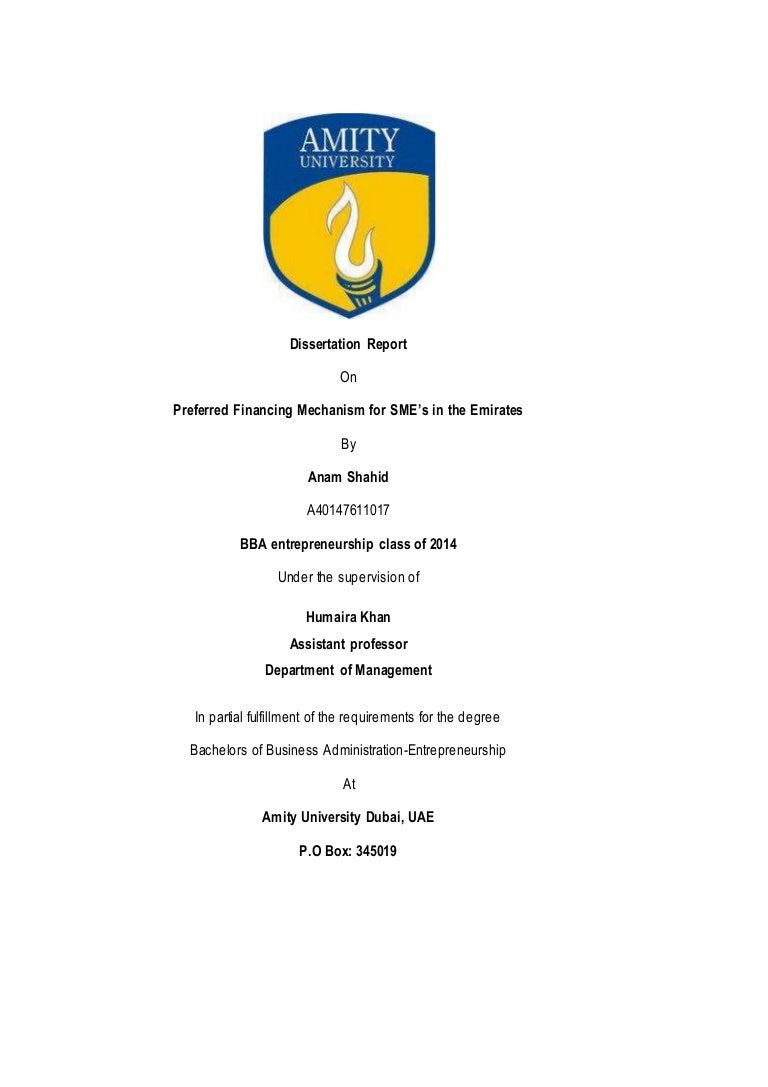 Dissertation reports on finance
