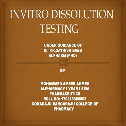 In vitro Dissolution Testing Models
