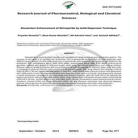 Dissolution enhancement of glimepiride by solid dispersion technique. | PDF