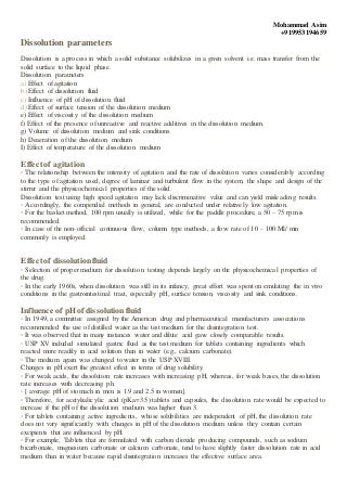 Dissolution parameters of a dosage form