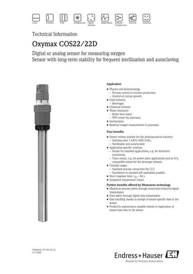 Dissolved Oxygen Sensors-Oxymax COS22/22D
