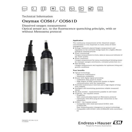 Dissolved Oxygen Sensors-Oxymax COS61/COS61D