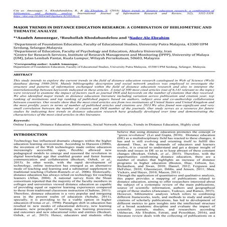 Major trends in distance education research: a combination of bibliometric an...