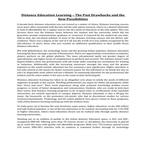 Distance education learning – the past drawbacks and the new possibilities