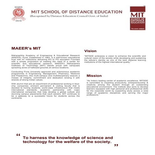 Distance Learning  P G D B A From  M I T  Pune