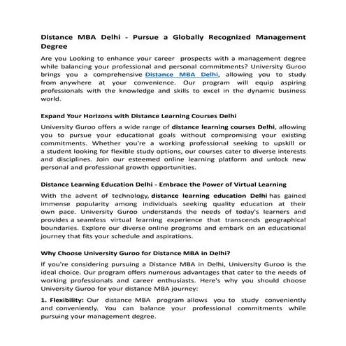 Distance MBA Delhi - Pursue a Globally Recognized Management Degree