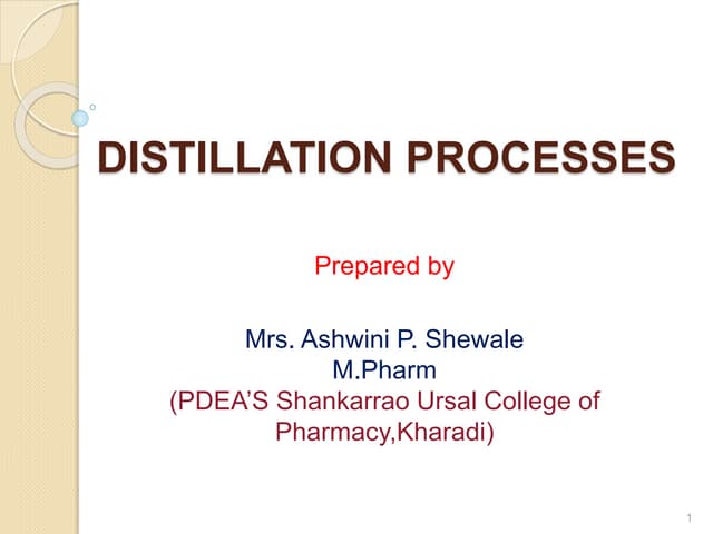 Distillation processes ,Types of Distillation, Types of Water