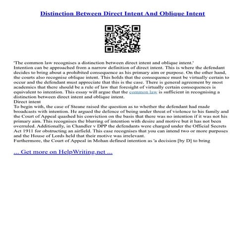 Distinction Between Direct Intent And Oblique Intent | PDF