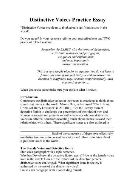 Distinctive voices essay hsc