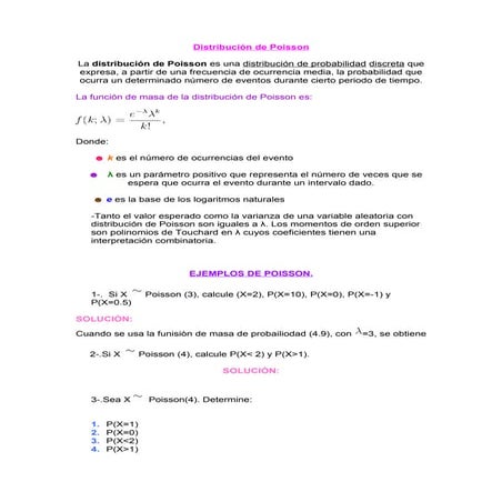 Distribución de poisso ejercicios | DOCX