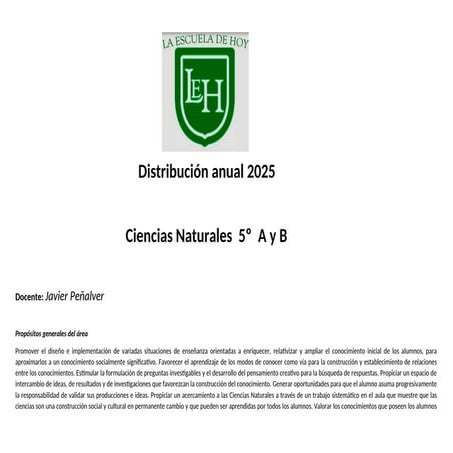 Distribución anual 2025 ciencias naturales | DOCX