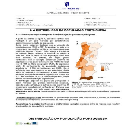 Distribui o Espacial Da Popula o Portuguesa DOC
