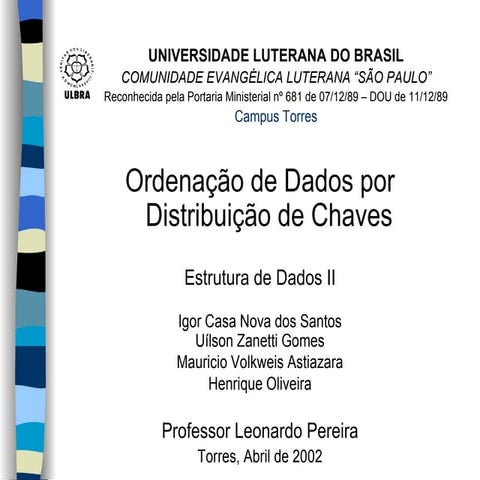 Ordenação de Dados por Distribuição de Chaves