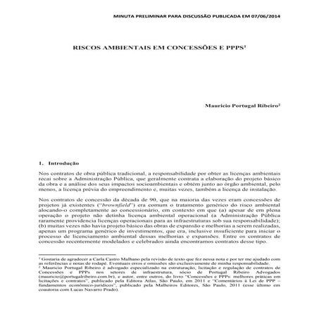 Distribuição de riscos ambientais em concessões e PPPs | PDF