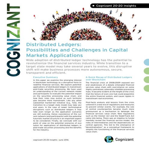 Distributed Ledgers: Possibilities and Challenges in Capital Markets Applicat...