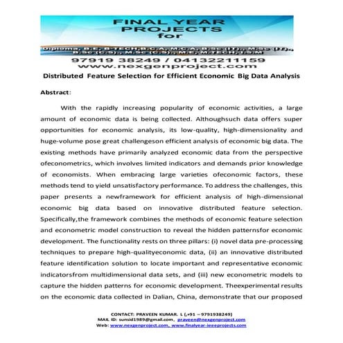 Distributed feature selection for efficient