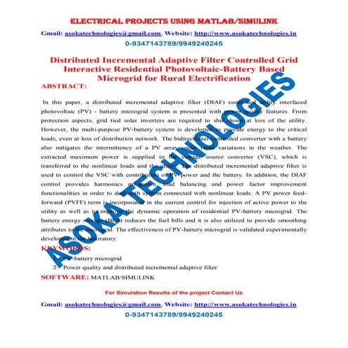Distributed incremental adaptive filter controlled grid interactive residenti...