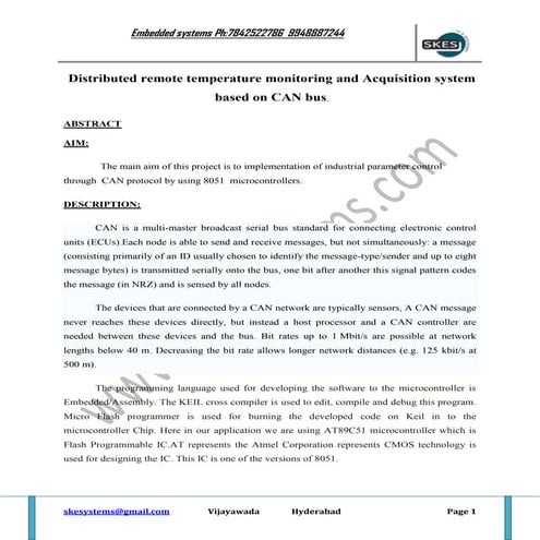 Distributed remote temperature monitoring and acquisition system based on can...