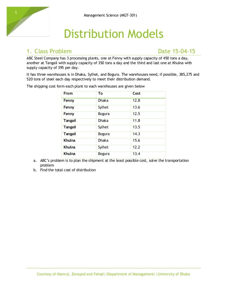 Distribution models class problem