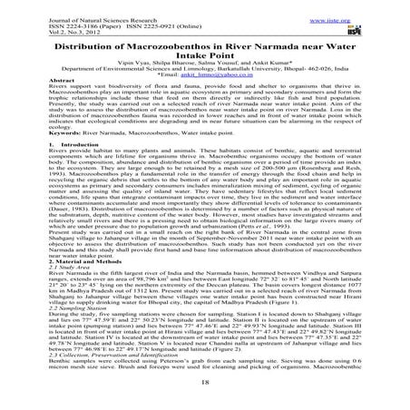 Distribution of macrozoobenthos in river narmada near water intake point