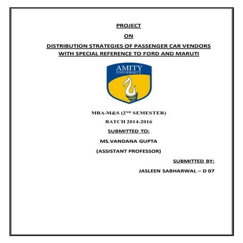 Distribution strategies of ford and maruti