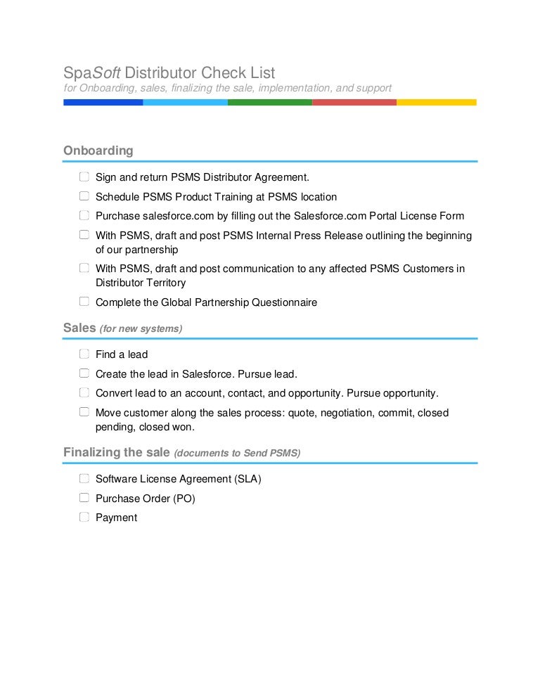 Software Distributor check list for onboarding