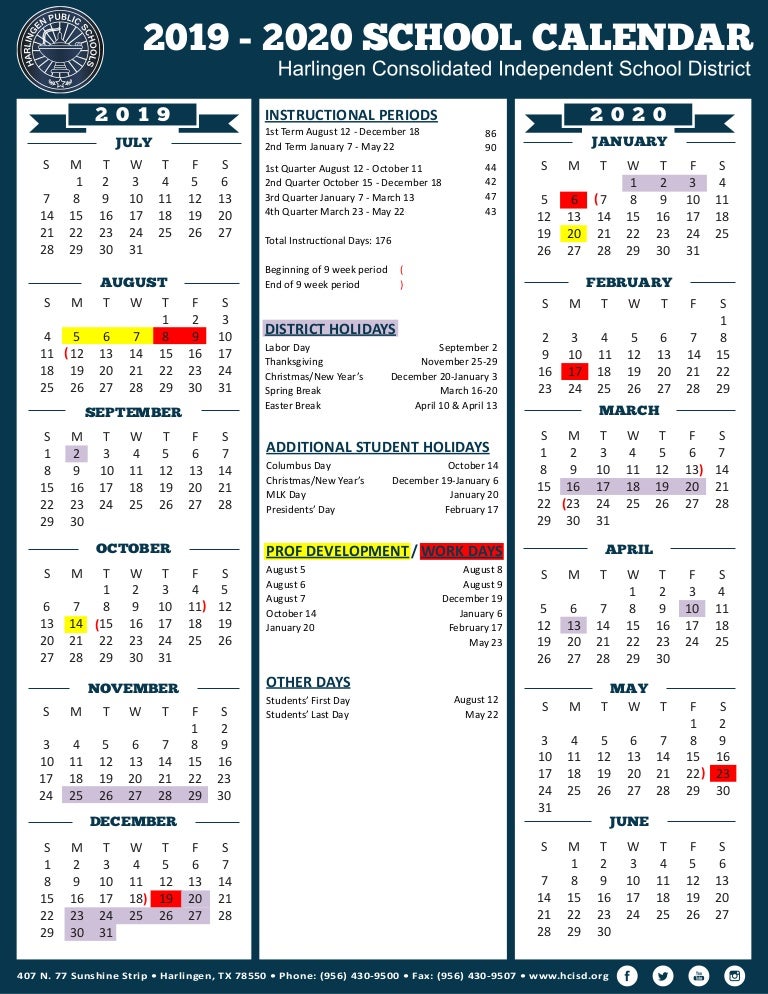 Hcisd 2022 Calendar District Calendar-2019-2020