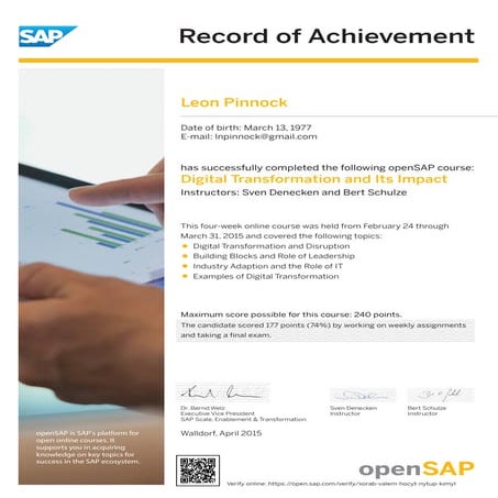Course by Opensap.com record of achievement