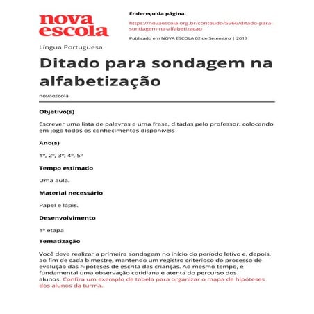Ditado para-sondagem-na-alfabetizacao | PDF