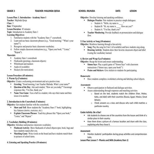 lesson plans in english lessons, follow and use | DOCX