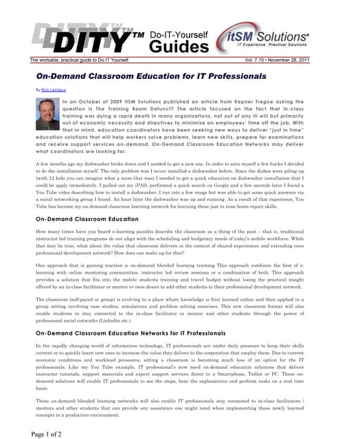 On Demand Classroom Education for IT Professionals