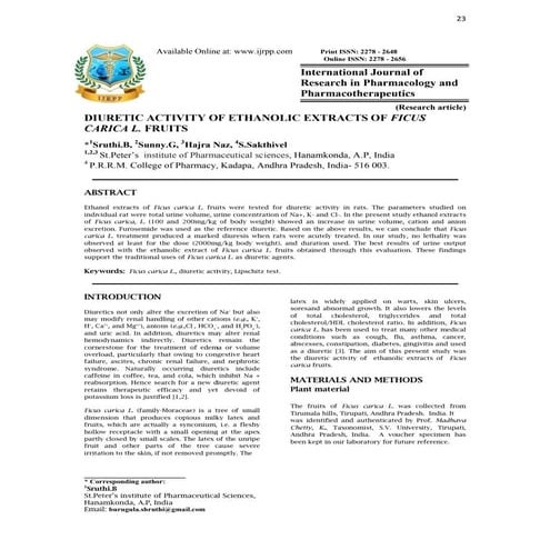 Diuretic activity of ethanolic extracts of ficus carica l fruits ijrpp ...