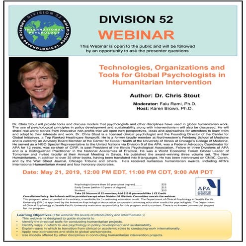 Technologies, Organizations and Tools for Global Psychologists in Humanitaria...