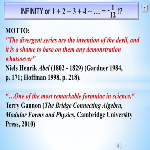 Divergent series+english 1+2+3+4+....= 1/12
