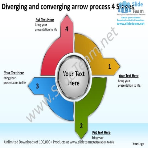 Diverging and converging arrow process 4 stages charts networks power point s...