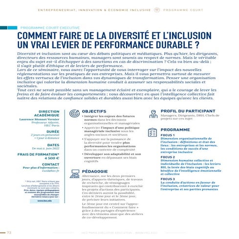 Brochure Diversité, Inclusion, Leadership au féminin et QVT - HEC Paris Execu...
