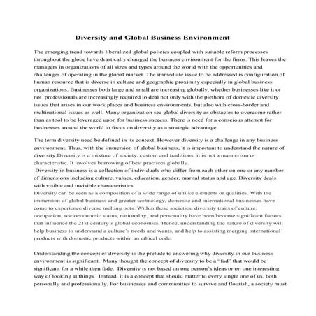 Diversity And Global Business Environment[1] | PDF