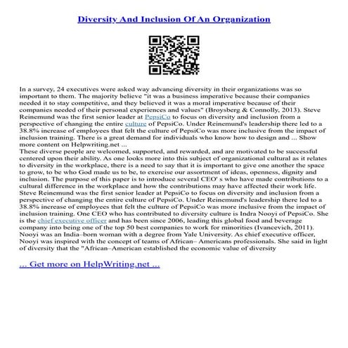Diversity And Inclusion Of An Organization | PDF